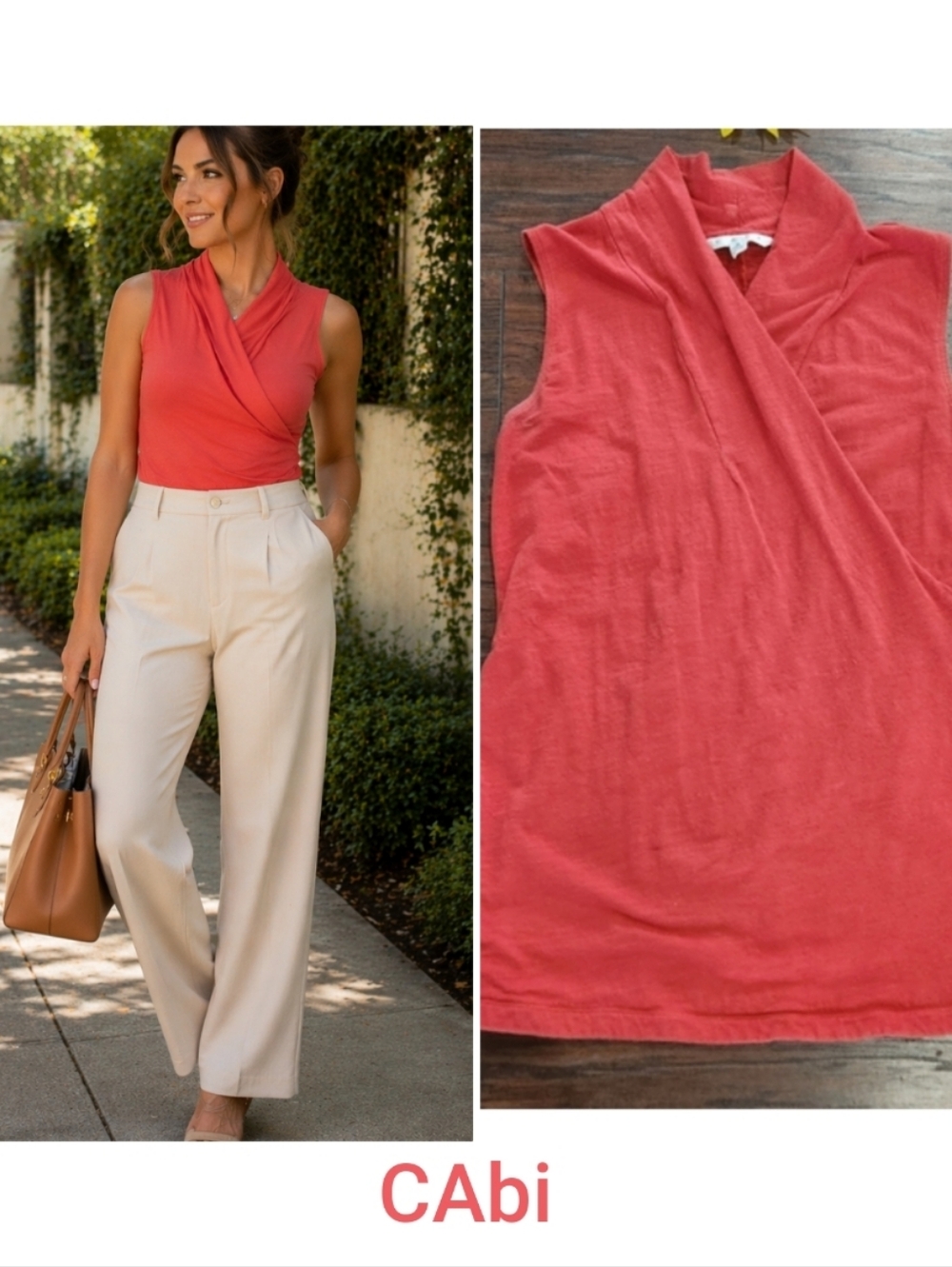 Cabi Sleeveless Crossover Tee Shirt Tank Small #115 Red - Orange